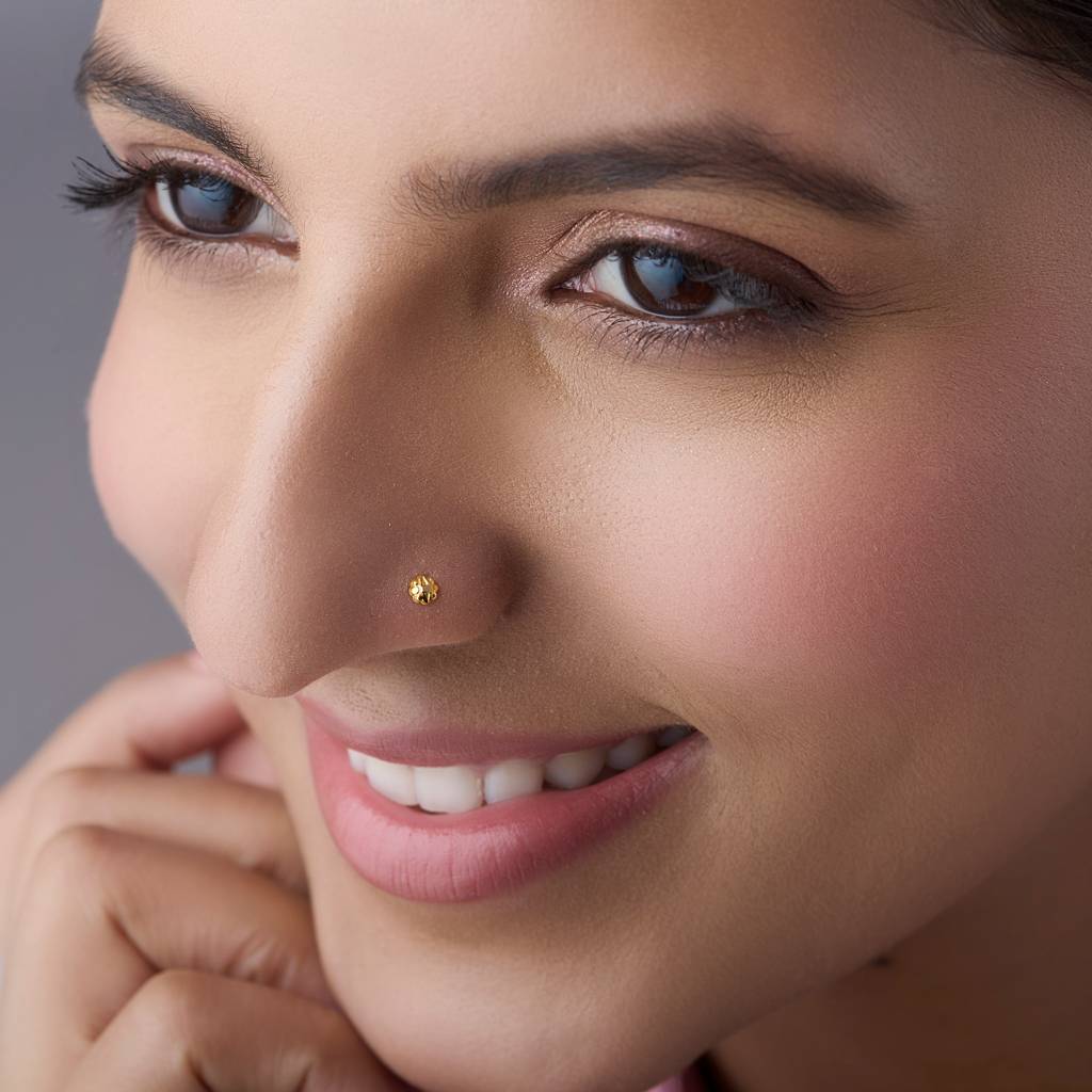 Yuvora 18K Yellow Gold Aura Bloom Nose Pin For Women | Screw Back Closure | Bis Hallmarked | Pure Gold Nose  : DNP1044-18YG-IS