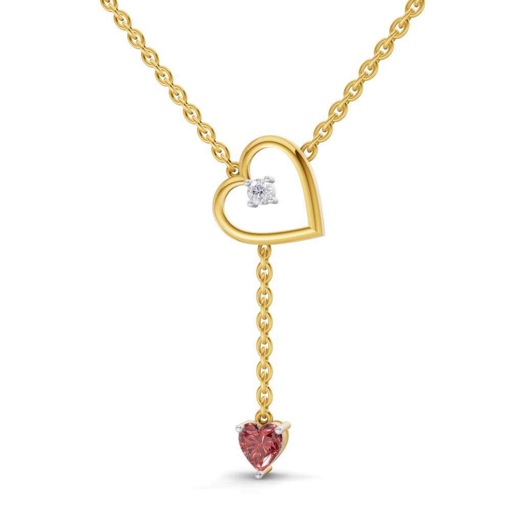 Lab Grown Diamond 0.07Ct Round 925 Sterling Silver Gold Plated Heart Necklace : SQN19730-NK-925S-007CT