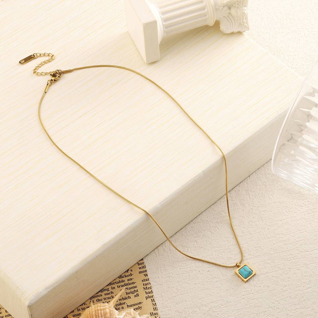 Sapphire Square Gold Necklace : NS13346-G-BLU