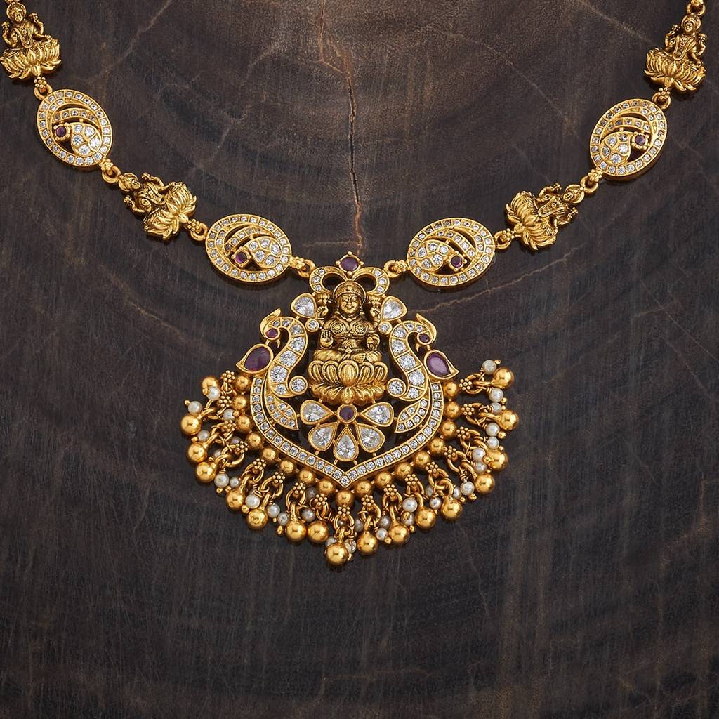 Ruby Oxidised Gold Plated - Bridesmaid Temple Necklace - 429742 : 429742