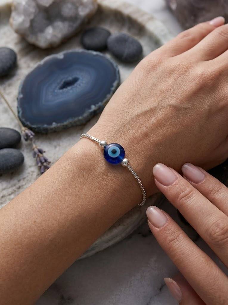 925 Sterling Silver Evil Eye Chain Bracelet : SMK-W-BR-022