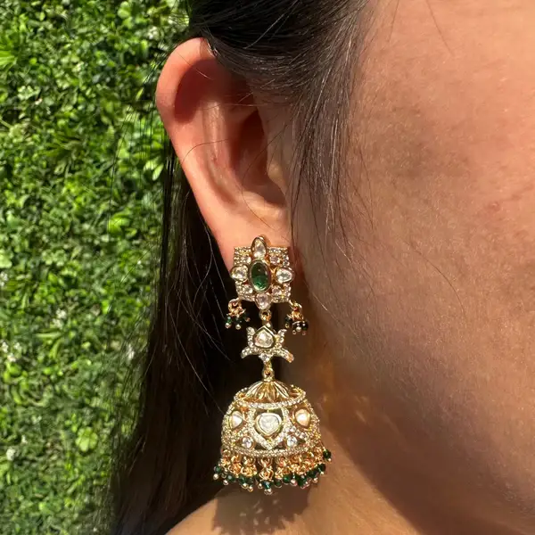 Polki Diamond Fused Jhumka Earrings : ER08-G