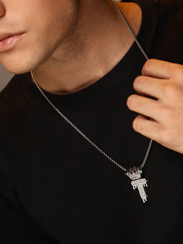 Men'S The Drip Alphabet Pendant Necklace - Metallic Silver : FANC1096-T