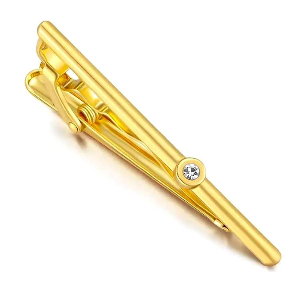 Gold Plated Crystal Studded Stylish Tie Pin For Men Business Formal Accessories Corporate Gift : PX9T21G