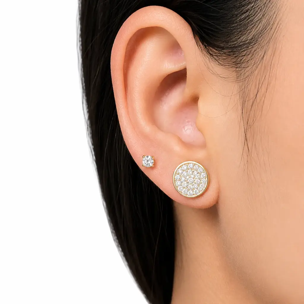 Double Disc Pavé Jewellery Set (Necklace + Earrings) | 18K Gold Plated : TWLK-JWLRYSET-WMNS-DBLDSCPAVE-GLD-PK3