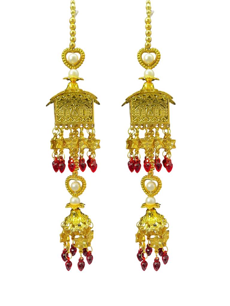 Punjabi Bridal Kaleera For Bride – Traditional Gold Doli Dome Kaleera With Maroon Beads, Stars & Heart Charms –  : 2512-268-et