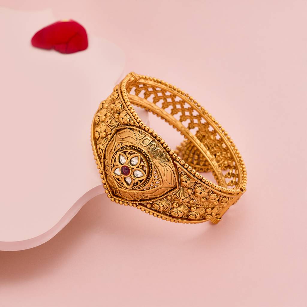 Ruby Gold Plated - Bridesmaid Antique Kada - 465138 : 465138