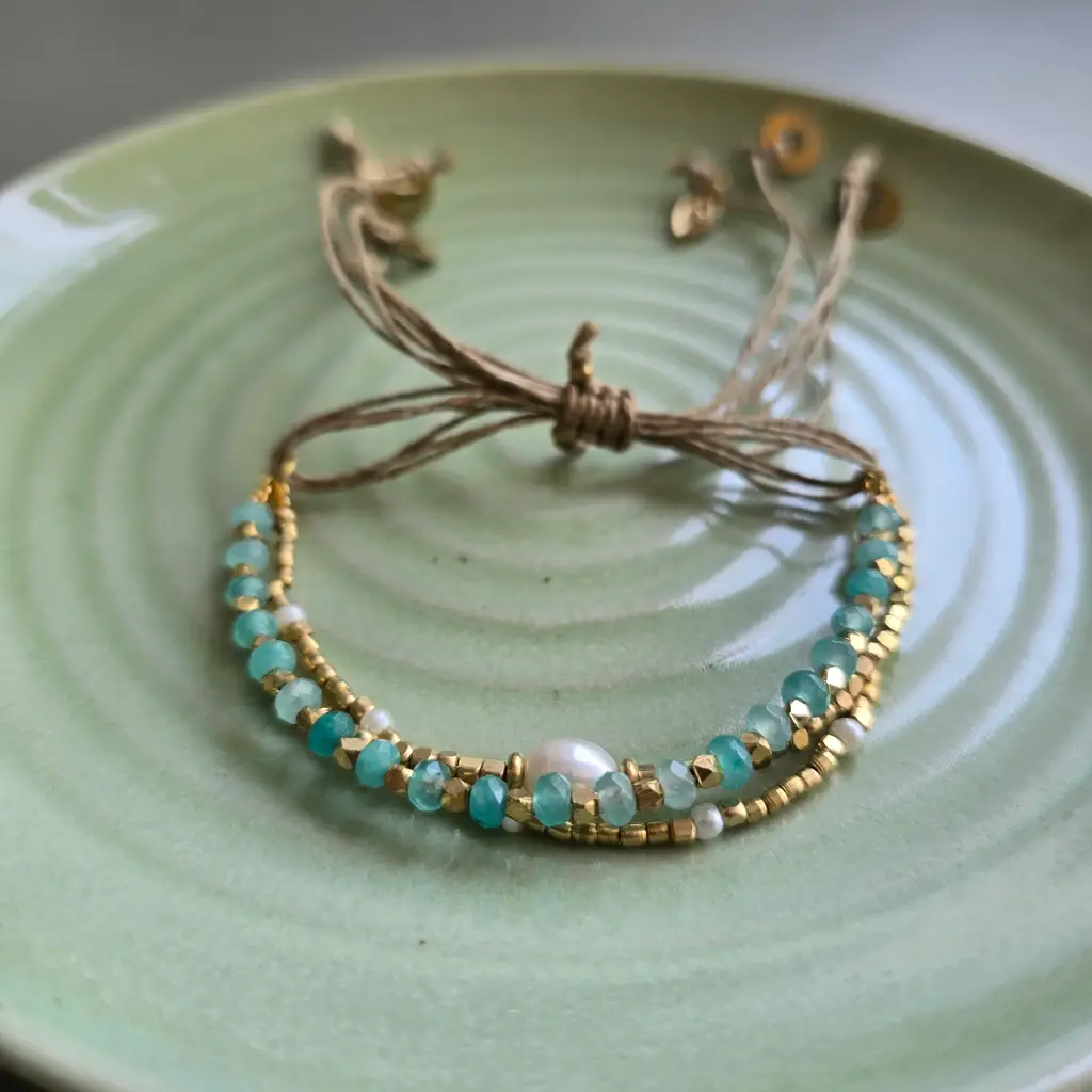 Aqua Blue Onyx Lumba Bracelet With Brass Charms : Lumba03