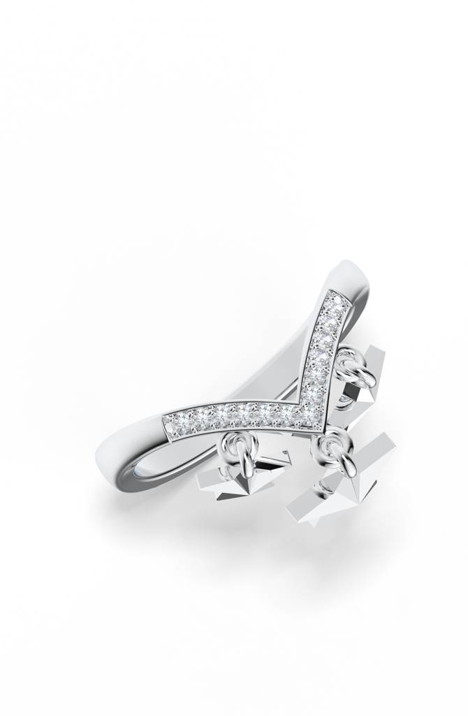 925 Sterling Silver V-Shape Moissanite Venki Dangle Star Ring : SILLUXR007_S-7