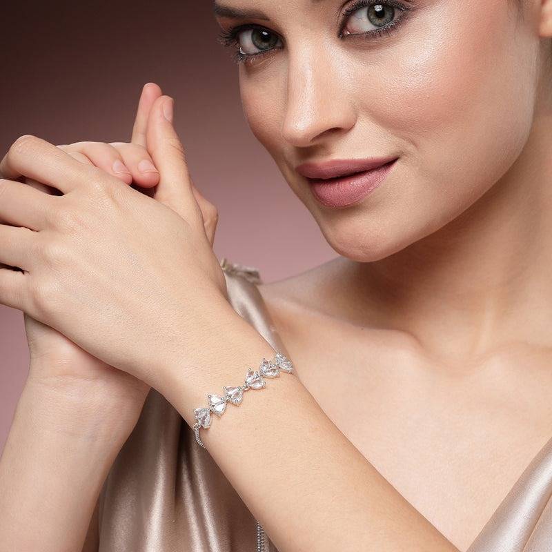 American Diamond Pear-Cut Cluster Chain Bracelet – Lightweight Occasion Wear : AD-140-IRBR