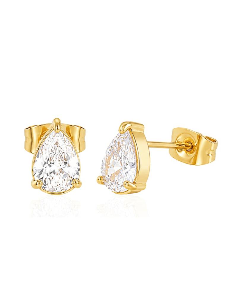 18K Gold Plated Stainless Steel Waterproof & Anti-Tarnish Eternal Pear Studs : E110ASSS0G