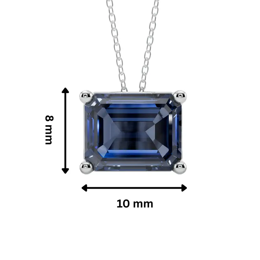Blue Emerald Solitaire Semi Silver Pendant Necklace : EMLD-BLU-10-SM-W
