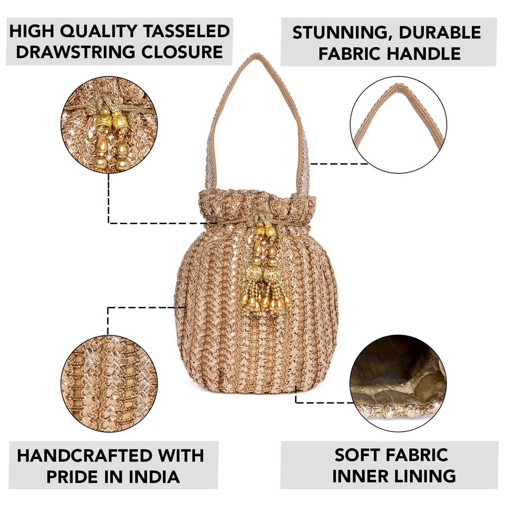 Potli Purses For Women Handmade Evening Handbag Stylish Bridal Fashion Wristlet Bag For Girls (P124C) : P124C