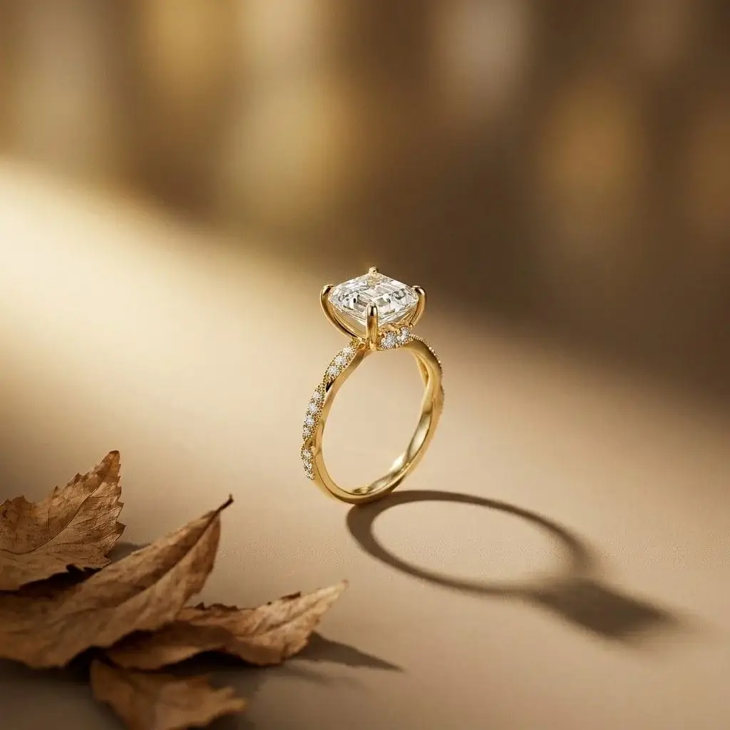 2.99Ct Moissanite Asscher Cut Pave Twist Ring : ZLM10020Y-10N