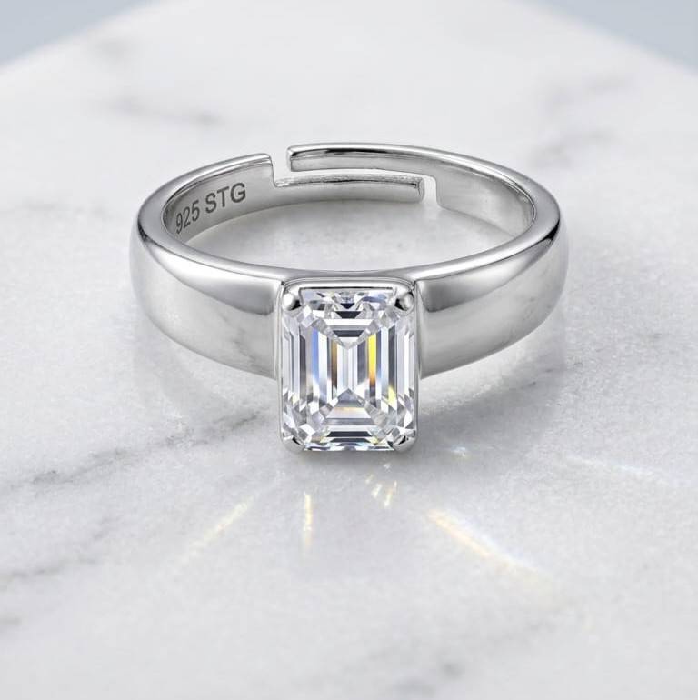 925 Sterling Silver Emerald Cut Solitaire Men'S Ring : SMK-M-RN-006