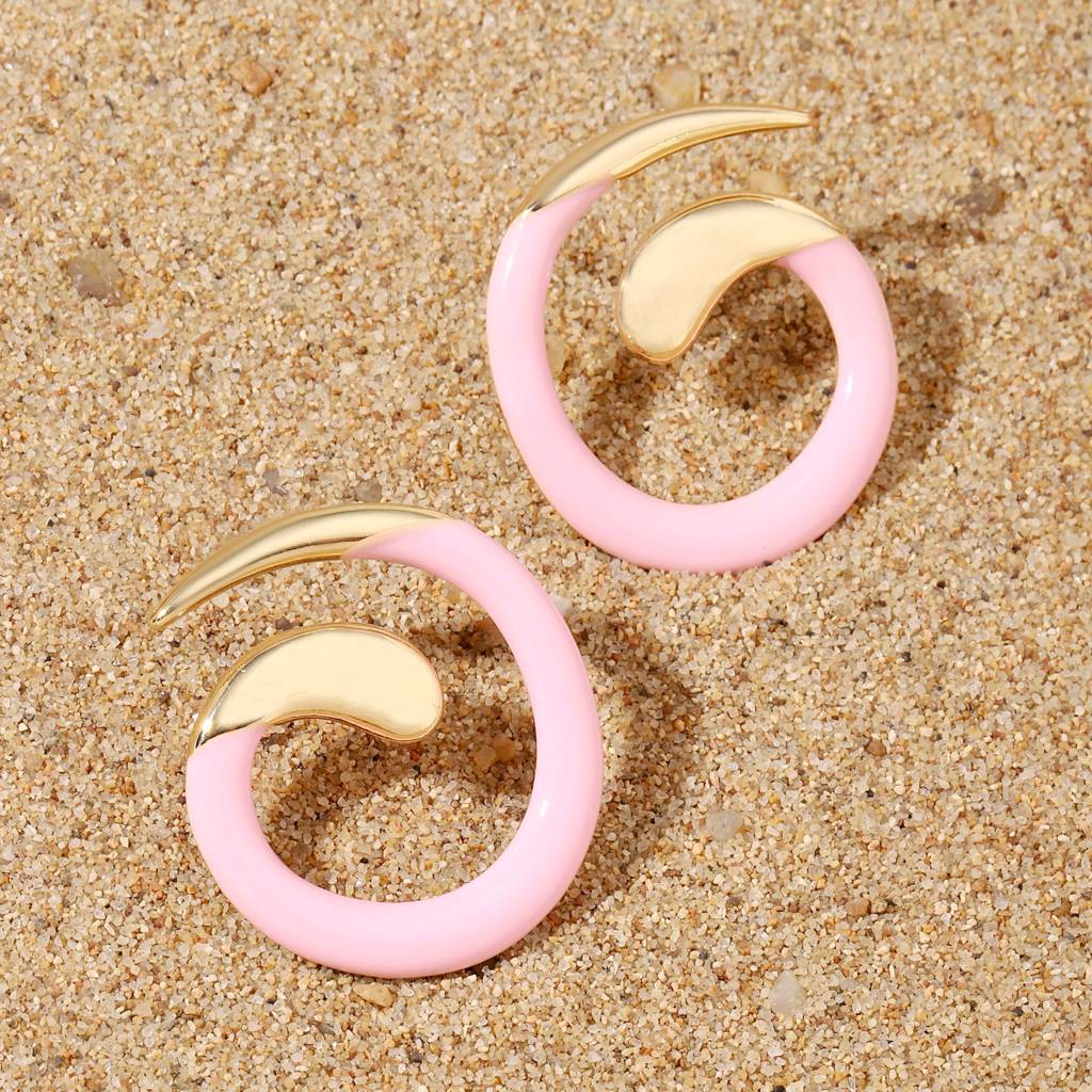 Pink Spiral Luxury Gold Earring : ES13415-G-PNK