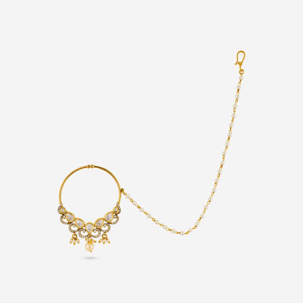 White Victorian - Plated Bridal Kundan Nath - 457235 : 457235