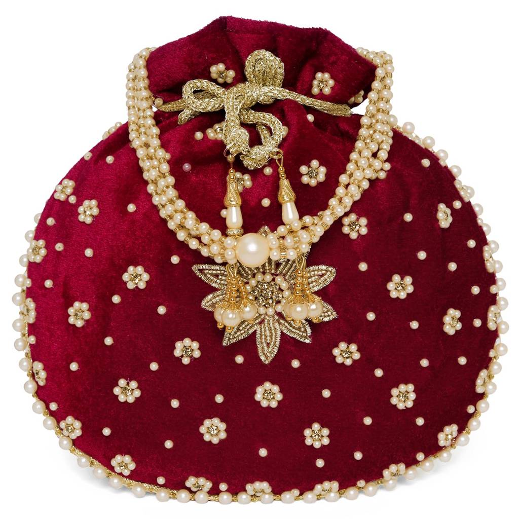 Embroidered - Ethnic Potli Bag For Women Fancy Evening Bridal Wristlet Purse Bag For Girls : P64M-F