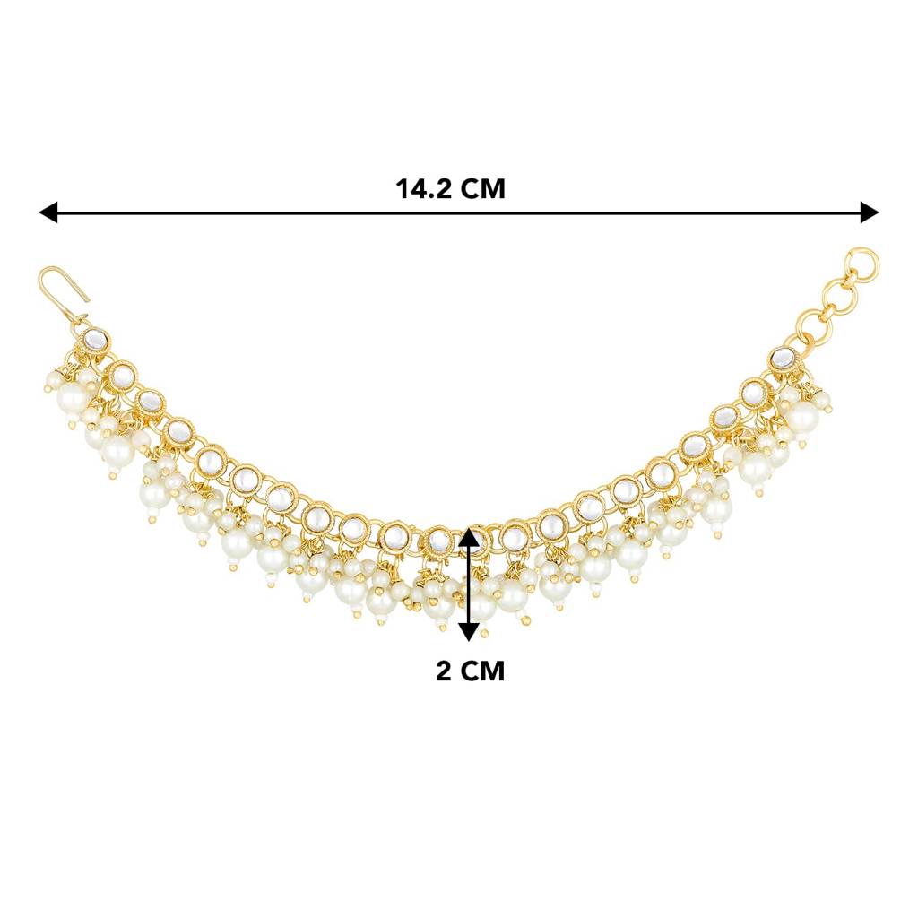 Gold Plated White Kundan Studded Earrings Chain Ethnic Stylish Fashion Hair Accessories Jewellery Gift For Women  : PF09EC004W
