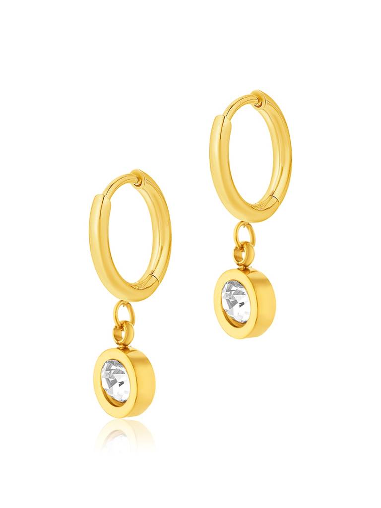 18K Gold Plated Crystal Drop Hoop Earrings Stainless Steel Waterproof & Anti-Tarnish : E45ASSS0G