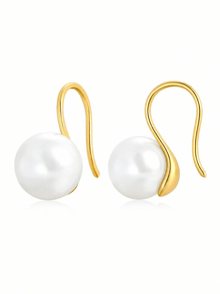 18K Gold Plated Stainless Steel Waterproof & Anti-Tarnish Pearl Embrace Earrings : E104ASSS0G