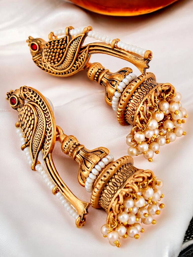 Celebrity-Inspired Oxidised Gold Jhumki For Girls & Women | Black Metal Jhumkee Set : 377-KEO-13740-W