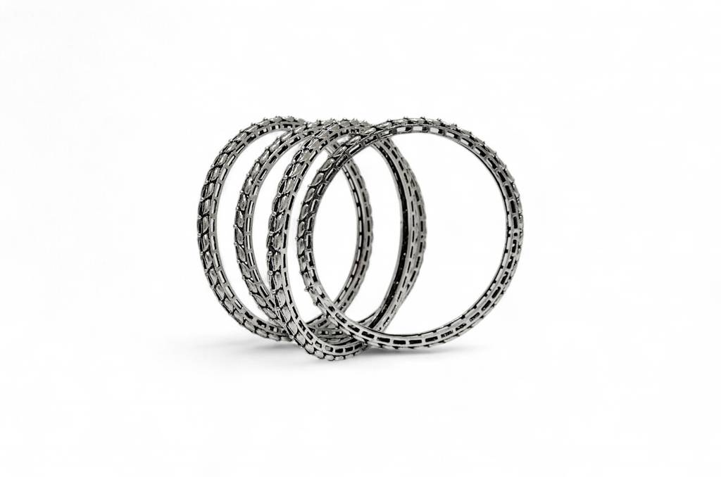 Stylish Box Chain Oxidised Silver Plated Set Of 4 Bangle For Women And Girls : 6BG384_210