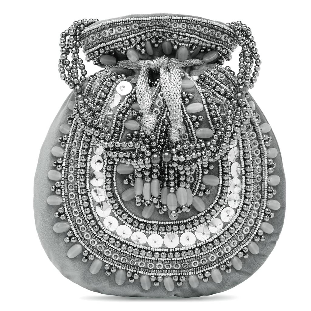 Potli Bags For Women Evening Bag Clutch Ethnic Bride Purse With Drawstring(P92Crm) : P92GRY