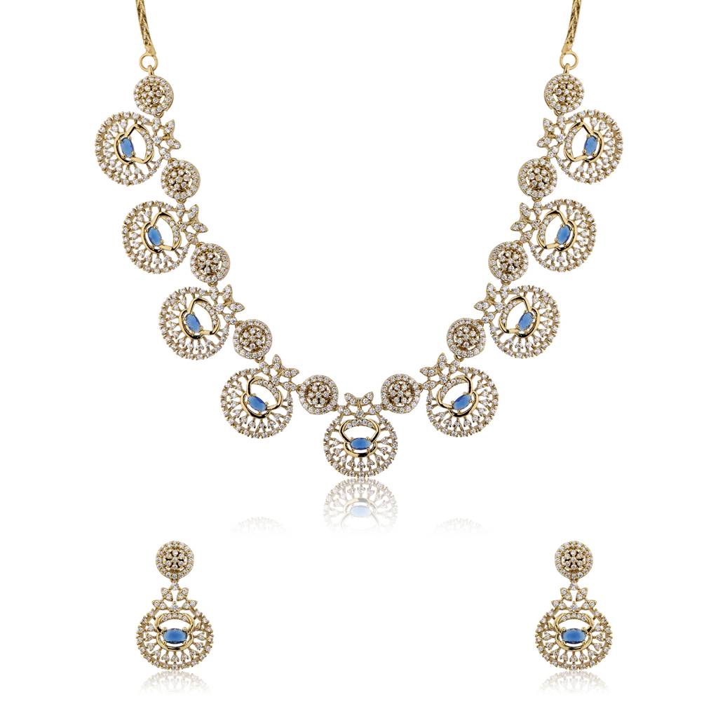 Sparkling Elegance Midnight Royale Cz Necklace Set For Women | Stylish Statement Mehendi Jewellery Set For Wom : 8905124582956