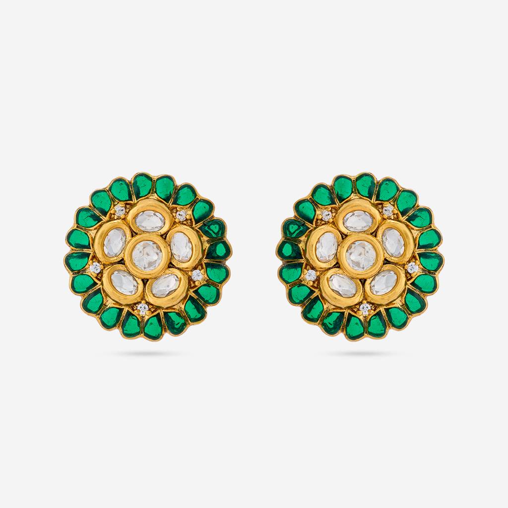 Green Victorian - Plated Bridesmaid Kundan Earring - 467991 : 467991