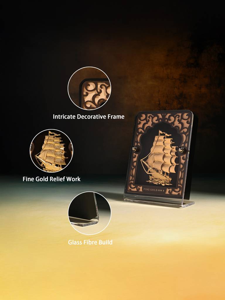 24K Gold Foil Sailing Ship Frame : DRGFT367