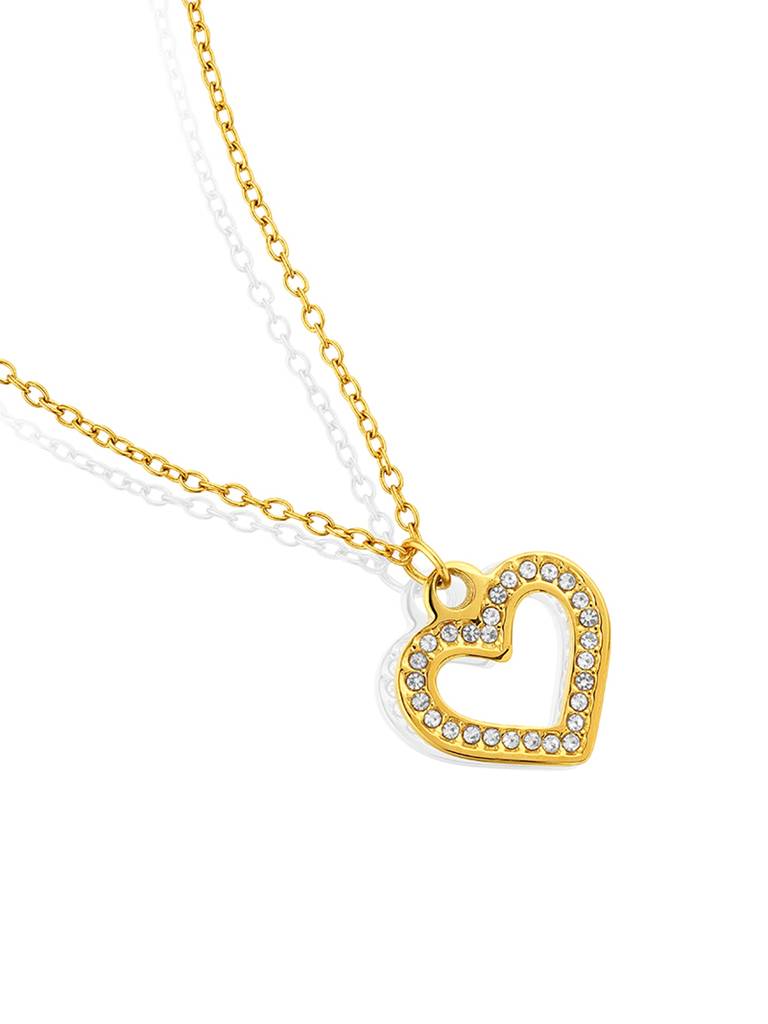 18K Gold Plated Dew Heart Necklace Stainless Steel Waterproof & Anti-Tarnish : N25DGSS0G