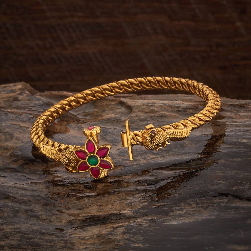 Ruby-Green Gold - Plated Festive Antique Kada - 442533 : 442533