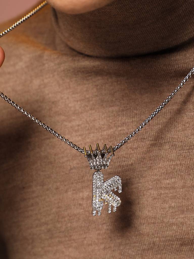 Men'S The Drip Alphabet Pendant Necklace - Metallic Silver : FANC1096-K