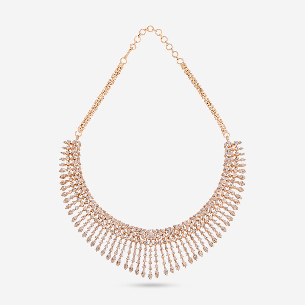 White Gold-Rose - Plated Party Wear Zircon Necklace - 470890 : 470890