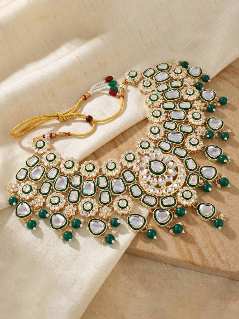 Bridal Kundan Jewellery Set With Hathphool & Nath : 2541-IZK-554-G