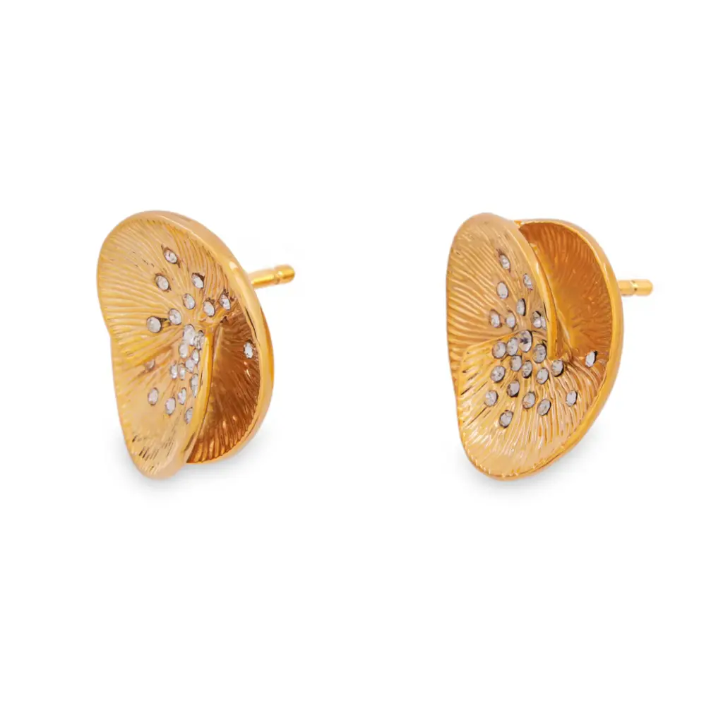 Spiral Cz Disc Stud Earrings | 18K Gold Plated | Textured Crystal Studs : TWLK-EARRNG-WMNS-SPRLCZSTD-GLD-PK1