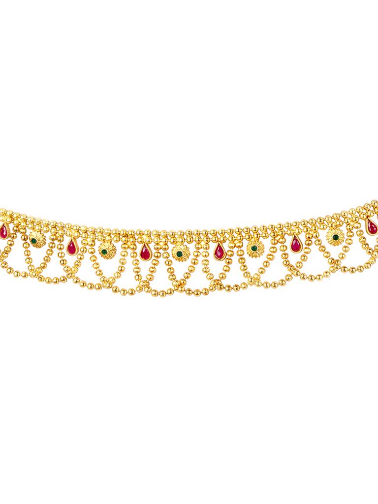 Combo Of Golden Bridal Jewellery Set With Adjustable Waist Belt Kamar Bandh Gift For Womens : PF04BR3398RP-PF04BCH002RG