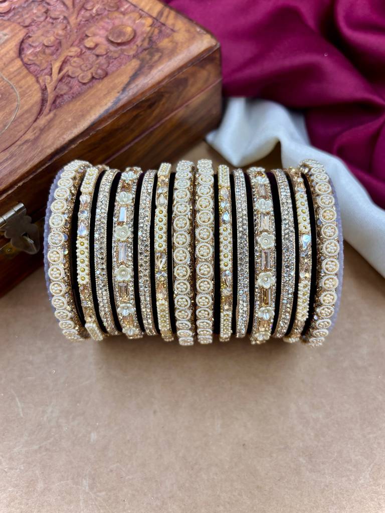 Velvet Bridal Bangles Set : HB-53-24-BLACK