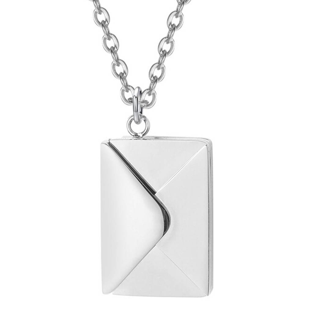 Silver Plated Envelope Pendant Locket Love You Secret Message Chain Necklace Jewellery For Men & Women : PX9P58