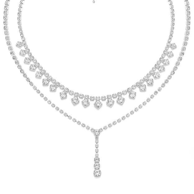 Stylish Silver Plated Sparkling Necklace For Women & Girls Set Of 2 : PX9N239S