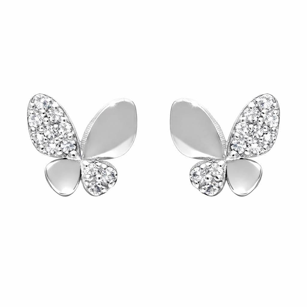 925 Silver Butterfly Stud Earrings Cz Wing Minimal : SE_001003