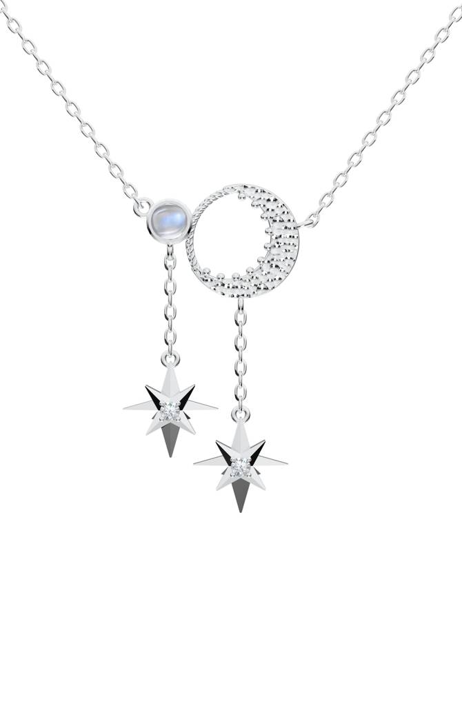 925 Sterling Silver Rainbow Moonstone And Moissanite Pendant Necklace : SILLUXP006_S