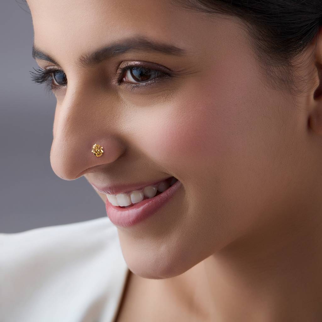 Yuvora 18K Yellow Gold Prism Loop Nose Pin For Women | Screw Back Closure | Bis Hallmarked | Pure Gold N : PCNP1062-DC-18YG-IS