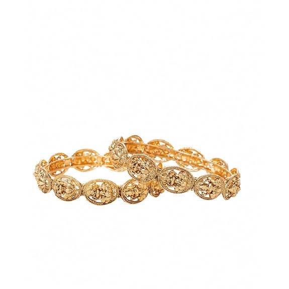 Gold Plated Ethnic Metal Kangan Broad Bangle Set For Women | Size -2.6 Inch | Lakshmi Motif | Festive & Brida : PF109B02G-S2-6