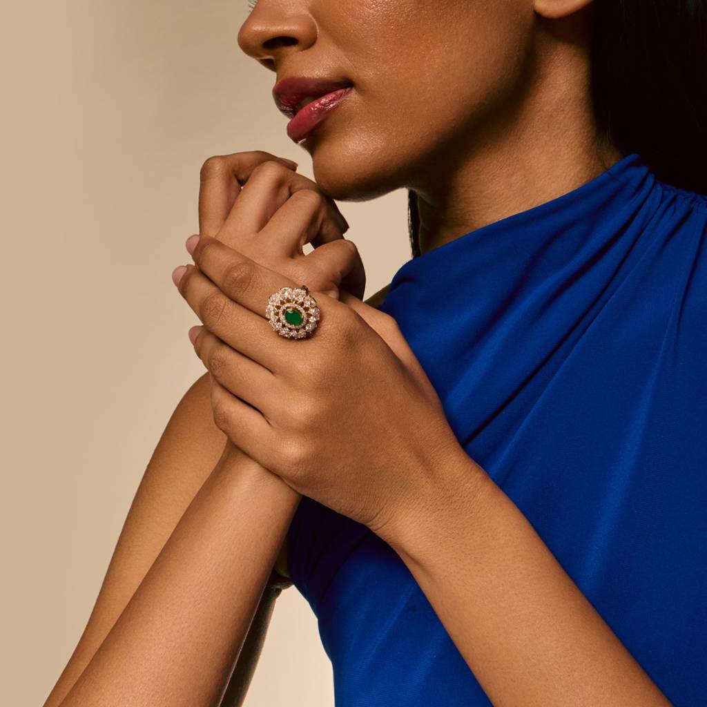 Rhodium-Gold - Plated Party Wear Zircon Finger Ring - 458702 : 458702