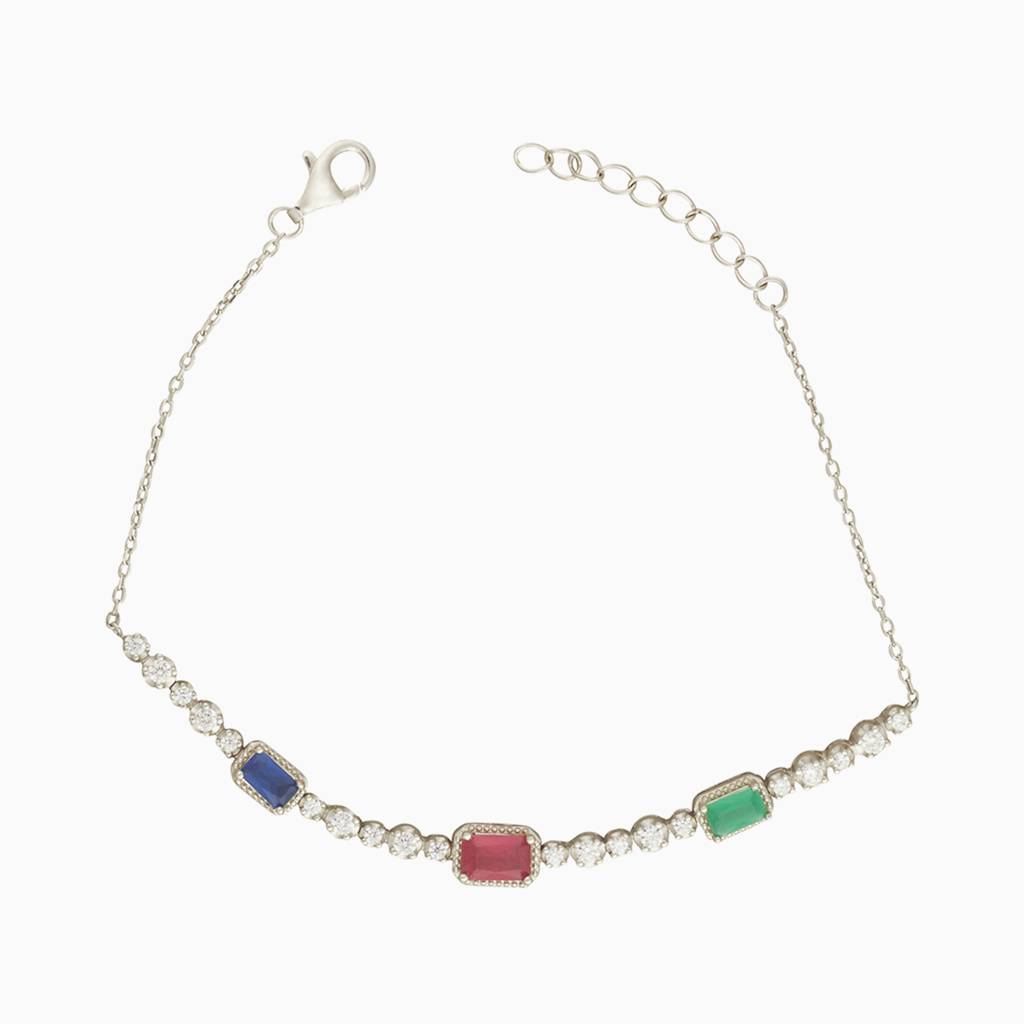 925 Sterling Silver Multi Gemstone Bracelet For Women : SKN26N2164