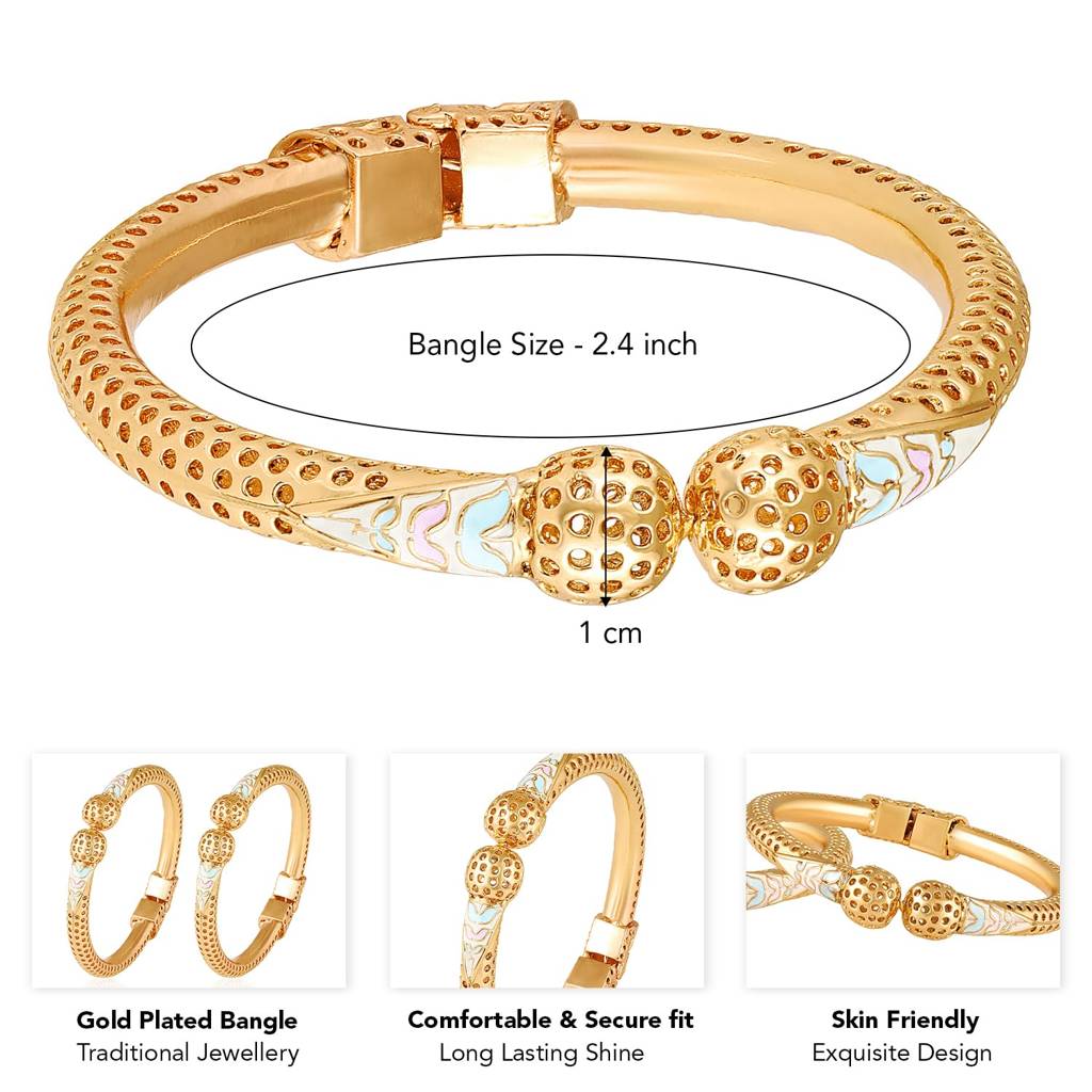Gold Plated Ethnic Kada Bangles Fancy Jewellery For Women (Set Of 2, Size - 2.4 Inch) : PF74B230-S2-4