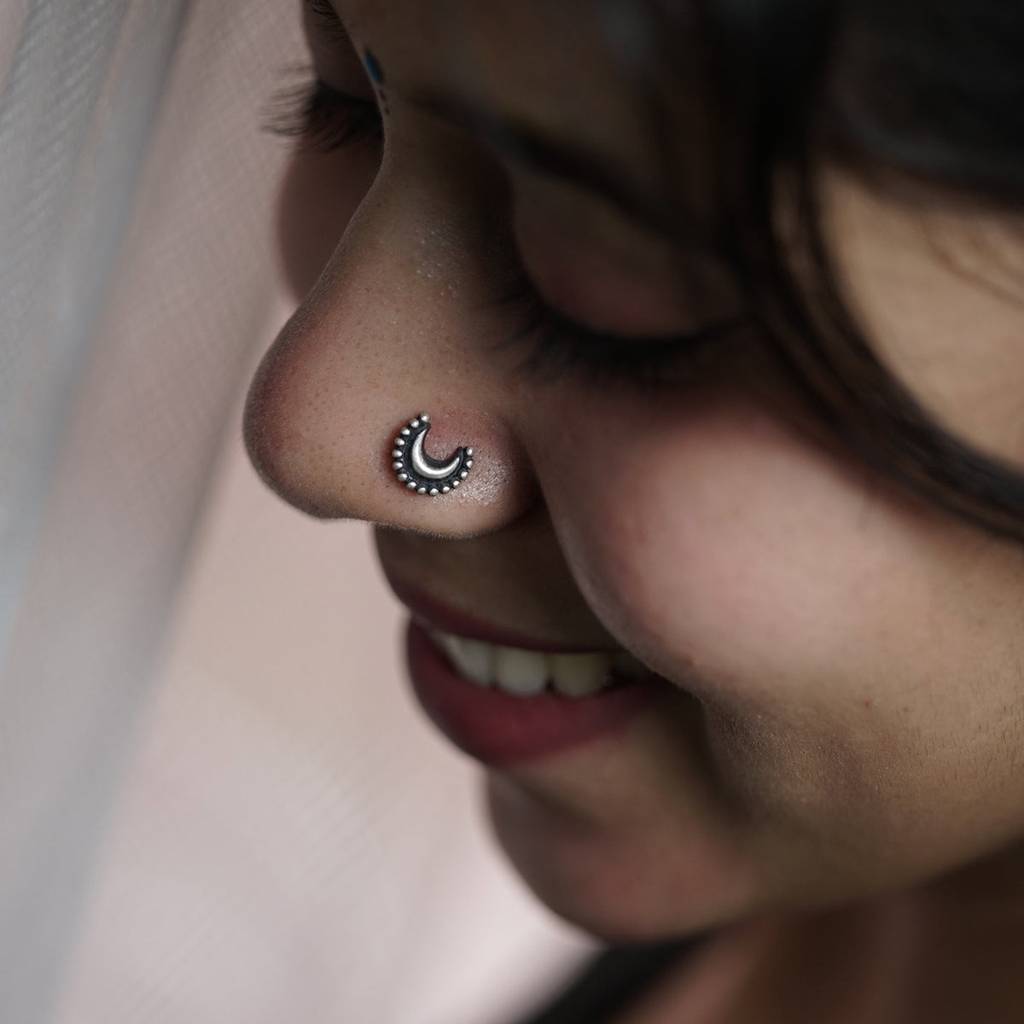 Chandrakor Nose Pin : Big (Pierced) : Chandrakor_Nosepin_(Pierced_Nose)