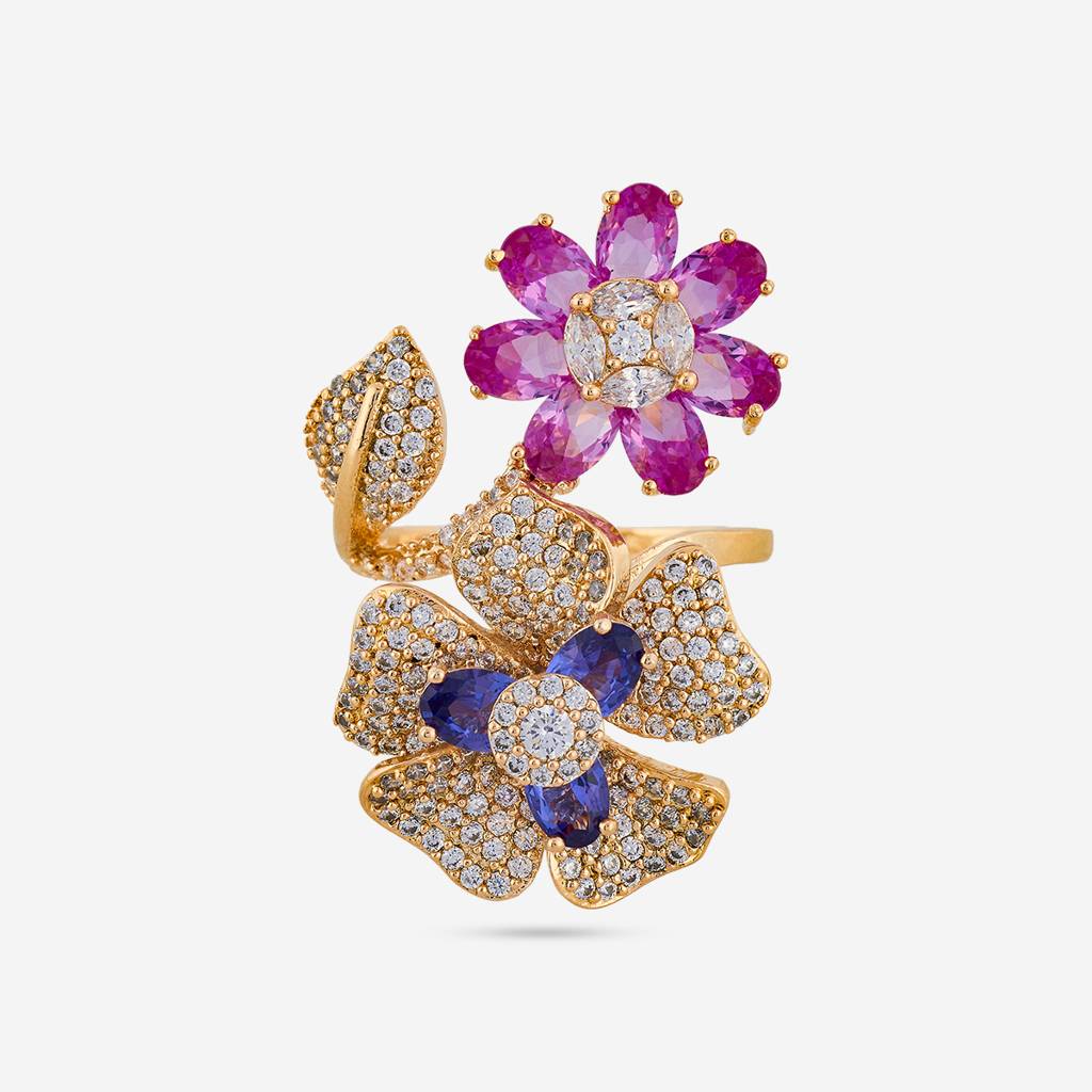 Pink-Sapphire Gold - Plated Party Wear Zircon Finger Ring - 460779 : 460779